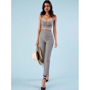 Reformation Saldana Two Piece Set Size 2 Linen Black White Gingham Crop Top Pant
